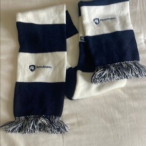 Navy and White Striped Scarf with Logo